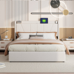 Lova 140*200cm, su USB jungtimi, lininė, smėlio spalvos