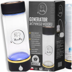 Virdulys I&scaron;manusis ne&scaron;iojamas vandenilio vandens generatorius HEELLY, 430 ml, stiklinis indas, USB-C įkrovimas, su įkvėpimo antgaliu