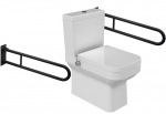 Kompakti&scaron;kas CeraStyle Noura unitazas su bidė funkcija, kar&scaron;to/&scaron;alto vandens mai&scaron;ytuvu, 34,5x62x76,5 cm, vertikalus/horizontalus i&scaron;leidimas, baltas + mink&scaron;tai uždaromas sėdynės dangtis + 2x sulankstomi turėklai, 600 mm, matinis juodas
