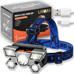 Įkraunamas USB priekinis žibintas LIVMAN L-T10 LED su 5 &scaron;viesos diodais ir 4 ap&scaron;vietimo režimais, 300mAh, 300 liumenų