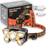 Įkraunamas USB priekinis žibintas LIVMAN L-T10 LED su 5 &scaron;viesos diodais ir 4 ap&scaron;vietimo režimais, 300mAh, 300 liumenų