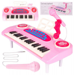 Vaiki&scaron;kas pianinas 37 klavi&scaron;ų su mikrofonu, rožinis, USB, MP3