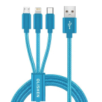 Įkrovimo laidas 3in1 USB Type-C / micro-USB / Lightning, 1m mėlynas