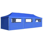 Pop-up i&scaron;skleidžiama proginė palapinė su 8 &scaron;oninėmis sienelėmis, mėlynos spalvos, 3x9m