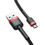 Tvirtas elastingas USB-microUSB kabelis, 2m., juodas/raudonas