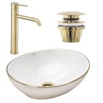 Komplektas kriauklė stalvir&scaron;io Sofia gold edge + mai&scaron;ytuvas vonios kambario Lungo l.gold + kam&scaron;tienos l.gold