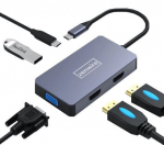 Adapteris HUB 5W1 USB-C 2x HDMI 4K VGA USB 3.0 PD ZW Macbook Pro M1