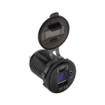 usb+usb c tipo automobilinis įkroviklis su "quick charge", "power delivery" ir 48 w įtampos matuokliu