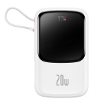 Powerbankas su greitu įkrovimu 10000mAh 20W QC-PD-SCP-FCP Lightning kabelis, baltas
