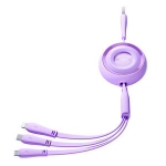 Universali 3in1 i&scaron;traukiama kabelis USB-A į USB-C / Lightning / microUSB,1m, violetinė