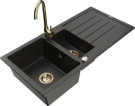 Granitinė virtuvinė plautuvė Mexen Andres su mai&scaron;ytuvu ir sifonu, Metallic black/gold+Gold