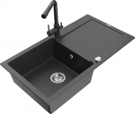 Granitinė virtuvinė plautuvė Mexen Leo su mai&scaron;ytuvu ir sifonu, Black granite