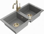 Granitinė virtuvinė plautuvė Mexen Mario su mai&scaron;ytuvu ir sifonu, Grey+Gold