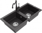 Granitinė virtuvinė plautuvė Mexen Mario su mai&scaron;ytuvu ir sifonu, Black granite