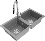 Granitinė virtuvinė plautuvė Mexen Mario su mai&scaron;ytuvu ir sifonu, Grey+Chrome