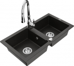 Granitinė virtuvinė plautuvė Mexen Mario su mai&scaron;ytuvu ir sifonu, Metallic black/gold+Chrome
