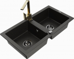 Granitinė virtuvinė plautuvė Mexen Mario su mai&scaron;ytuvu ir sifonu, Metallic black/gold+Gold