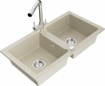 Granitinė virtuvinė plautuvė Mexen Mario su mai&scaron;ytuvu ir sifonu, Beige+Chrome