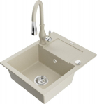 Granitinė virtuvinė plautuvė Mexen Enzo su mai&scaron;ytuvu ir sifonu, Beige