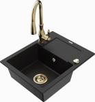 Granitinė virtuvinė plautuvė Mexen Enzo su mai&scaron;ytuvu ir sifonu, Black+Gold