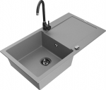 Granitinė virtuvinė plautuvė Mexen Leo su mai&scaron;ytuvu ir sifonu, Grey+Black