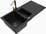 Granitinė virtuvinė plautuvė Mexen Andres su mai&scaron;ytuvu ir sifonu, Metallic black/gold+Gold
