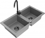 Granitinė virtuvinė plautuvė Mexen Mario su mai&scaron;ytuvu ir sifonu, Grey+Black