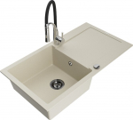 Granitinė virtuvinė plautuvė Mexen Leo su mai&scaron;ytuvu ir sifonu, Beige+Black/Chrome