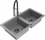 Granitinė virtuvinė plautuvė Mexen Mario su mai&scaron;ytuvu ir sifonu, Grey+Black/Chrome
