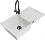 Granitinė virtuvinė plautuvė Mexen Leo su mai&scaron;ytuvu ir sifonu, White+Black