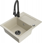 Granitinė virtuvinė plautuvė Mexen Enzo su mai&scaron;ytuvu ir sifonu, Beige+Black