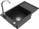 Granitinė virtuvinė plautuvė Mexen Elias su mai&scaron;ytuvu ir sifonu, Metallic black/silver+Chrome
