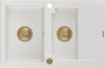 Granitinė virtuvinė plautuvė Mexen Gaspar su sifonu, White+Gold, 737 x 475 mm