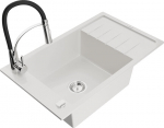 Granitinė virtuvinė plautuvė Mexen Elias su mai&scaron;ytuvu ir sifonu, White+Black/Chrome