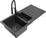 Granitinė virtuvinė plautuvė Mexen Andres su mai&scaron;ytuvu ir sifonu, Black granite+Black