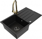 Granitinė virtuvinė plautuvė Mexen Bruno su mai&scaron;ytuvu ir sifonu, Black+Gold