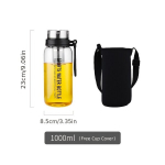 Stiklinis gėrimų butelis su sieteliu, 1000 ml