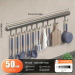 Sieninis kabliukų laikiklis virtuvei 50 cm, pilkas, Gun Gray 10 Kabliukų ilgis 49 cm