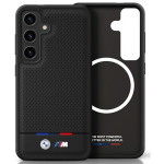 BMW odinis dėklas su trispalve juostele, MagSafe, Samsung Galaxy S25, juodas
