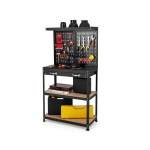 Costway darbo stalo įrankių suoliukas su perforuota sienine darbo stalu su stalčiumi 81 x 41 x 155 cm juoda + raudona