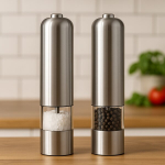 Elektrinis pipirų arba druskos malūnėlis &ndash; reguliuojamas prieskonių malūnas, juodas, 2 vnt.