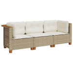 Trivietė sodo sofa，Lauko sofa su pagalvėlėmis, smėlio spalvos, poliratanas CFE92009
