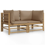 Kampinės sodo sofos，Lauko sofa dalys su pagalvėlėmis, 2vnt., bambukas CFE46521