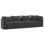 Sodo sofos，Lauko sofa komplektas su pagalvėlėmis, 4 dalių, juodas, ratanas CFE53532
