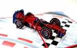 I&scaron;siskleidžiantis 3D atvirukas F1 formulės lenktynių automobilis
