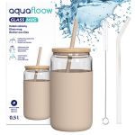 AquaFloow stiklinis puodelis su silikoniniu dėklu 500 ml smėlio spalvos.