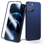 Mėlynas dėklas iPhone 13 Pro Max su grūdintu stiklu