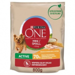 Purina One Mini Active Dog mažų veislių &scaron;unims su vi&scaron;tiena ir ryžiais, 800 g