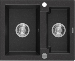 Granitinė virtuvinė plautuvė Mexen Carlos su sifonu, Metallic black/silver