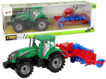 Traktorius su nuimamu stogu ir plūgu Lean Toys, žalias/raudonas